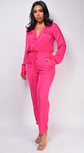 Tamara Fuchsia Pink Satin Jumpsuit
